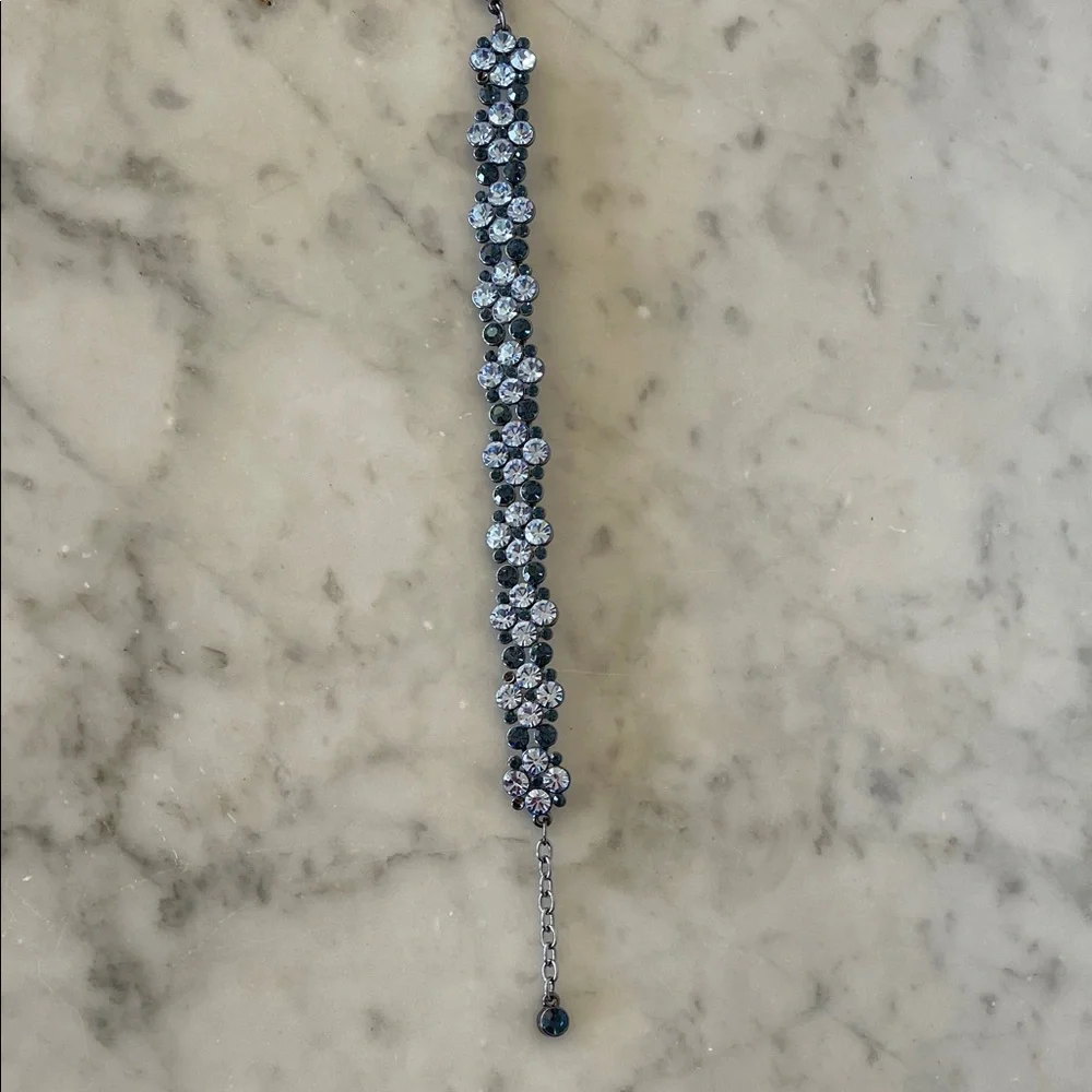 GIVENCHY Blue Sapphire & Topaz Rhinesone Tennis Bracelet & Dangle Earring Set